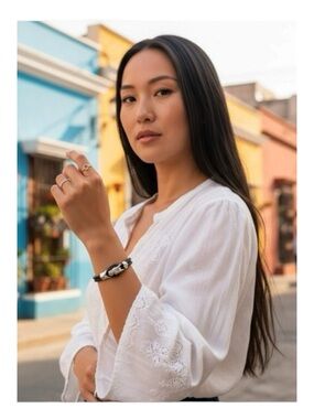 Steeltime  Dragon Double Row Braided Leather Bracelet  Black Silver  Unisex